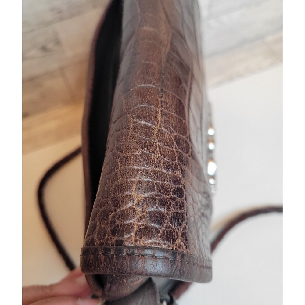 VTG Brighton Classic Brown Black Moc Crocodile Leather Shoulder Bag Crossbody - Picture 6 of 16